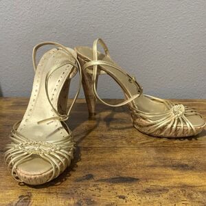 BCBGirls Metallic Gold Strappy Open Toe Heels Size 8.5